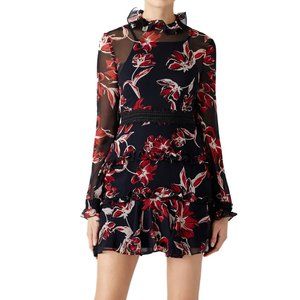 Nicholas Red Floral Ruffle Dress
